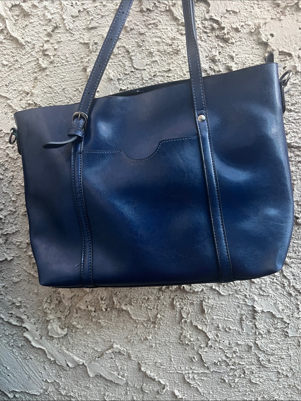 Classic Navy Leather Tote Bag
